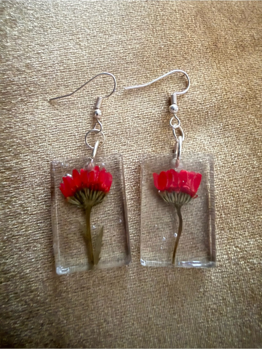Red Floral Resin Drop Earrings for Women